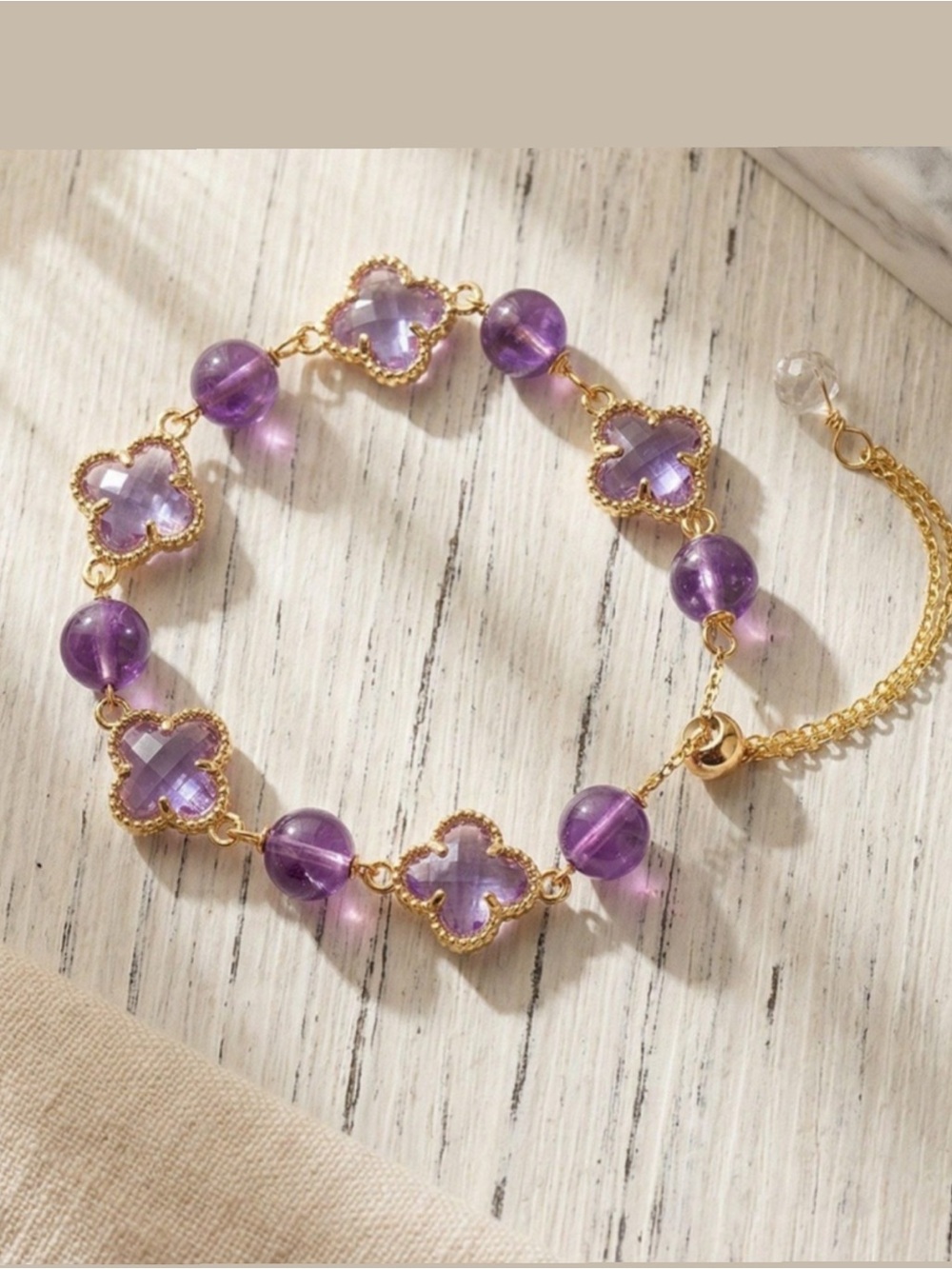 🆕New Purple Amethyst Four Leaf Clover Bracelet